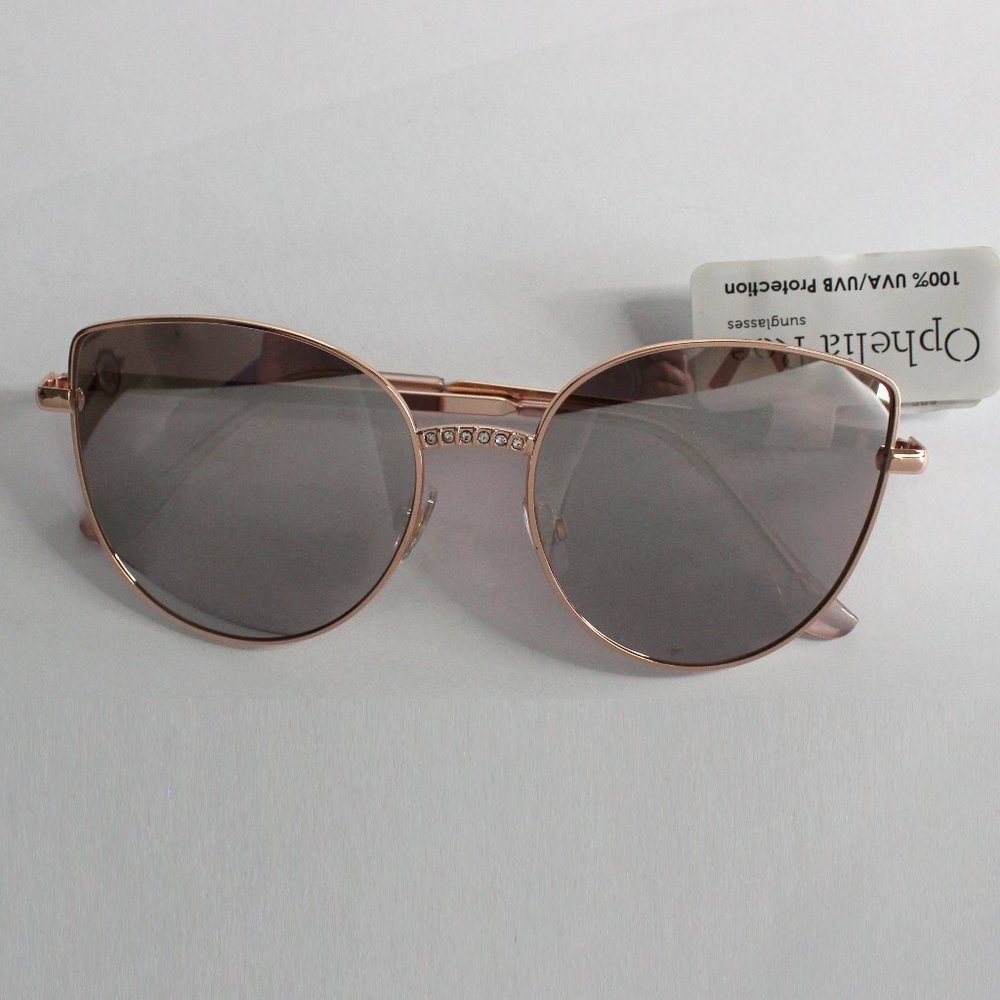 Ophelia Roe Women's Wire Rimmed Sunglasses Rose Gold Metal Faux Diamonds